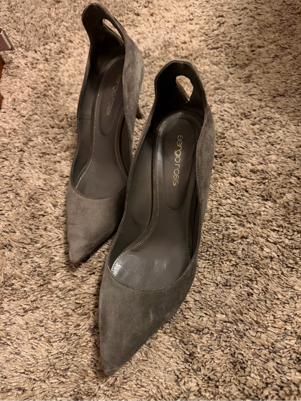 Sergio Rossi Charcoal Suede Pointed-Toe Pumps